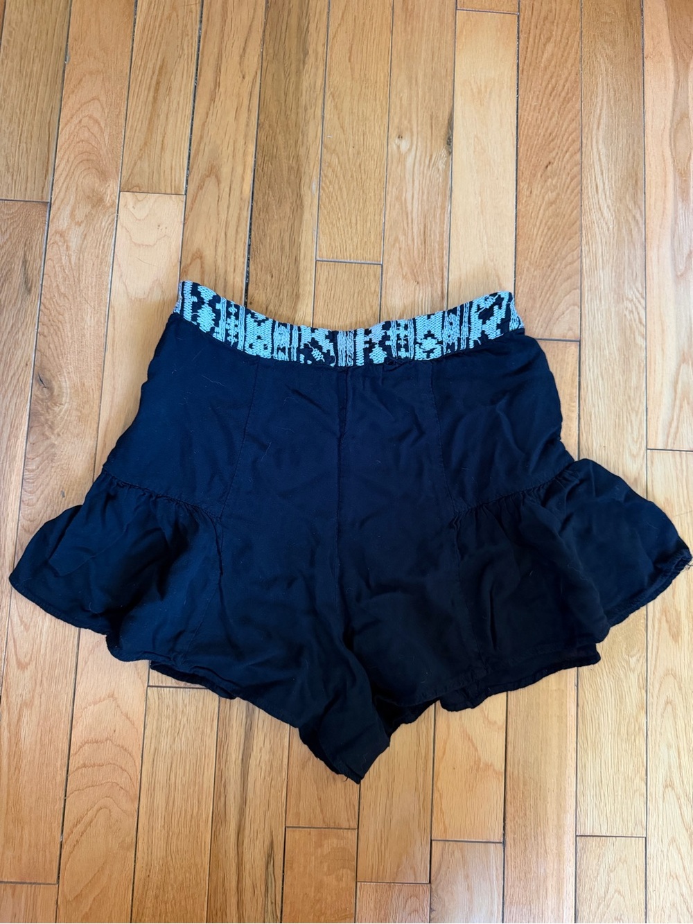 Forever 21 Black Ruffle Hem Shorts with White Embroidered Waistband